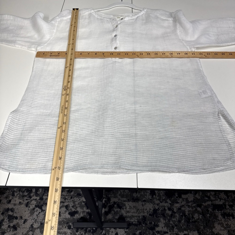 Eileen Fisher Linen Henley Blouse Top 3/4 Rolled Slv White Sheer Lightweight Art - Picture 10 of 14